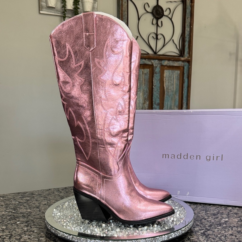 Madden Girl Metallic Pink Western Knee-High Boots